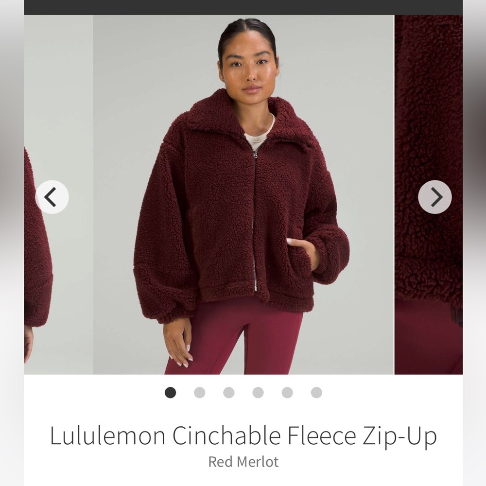 Lululemon Cinchable Fleece Zip Up, EUC, size 6, Red Merlot